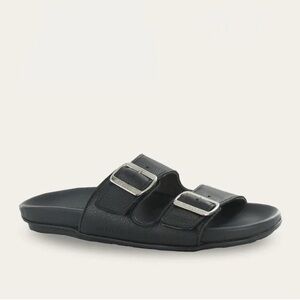 Naot Black Leather Sandals with Metallic Buckles
